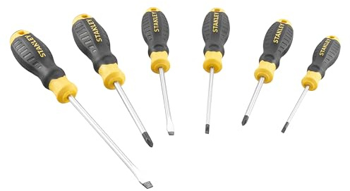 Stanley Cushion Grip™ Screwdriver Set, 6 Piece, 2 x Phillips : PH1 x 75mm, PH2 x 100mm,2 x Parallel : 3.5 x 60mm, 4.0 x 100mm, 2 x Flared : 5.5 x 100mm, 6.5 x 150mm
