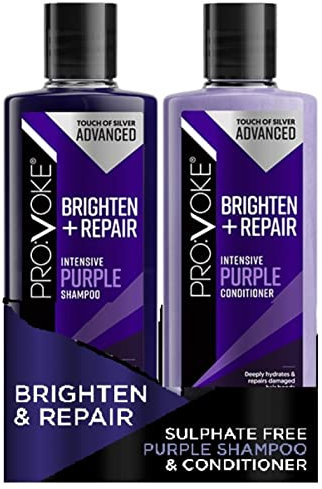 PROVOKE Touch of Silver Advanced Brighten and Repair Shampoo and Conditioner 200 ml Removes Brassy Yellow Tones Instantly Deep Repair Nourish and Restore Duo Pack