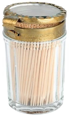 Loberon Zahnstocherbox Rashid, fein gearbeiteter Verschluss, antiker Look, nostalgisches Flair, Aufbewahrung, Dose, Dekoration, Glas, Messing, klar/Messing