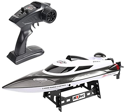 ZYGY HJ809 Spielzeugboot Geschwindigkeitsbegrenzung Cruise Zwei-Wege-Niederspannungs-Fernsteuerungsalarm Modell EIN-Knopf-Entkopplung Angelspielzeug mit Licht Dragnet (schwarz)