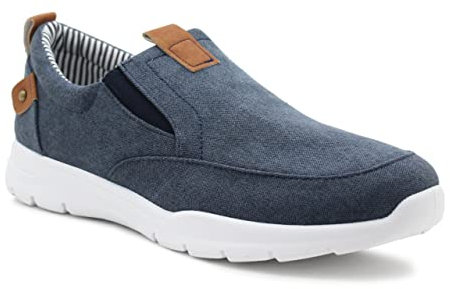 Dr Keller Mens Canvas Denim Slip On Trainers Elastic Twin Gusset Casual Flat Low Top Sneaker Pumps (Navy, UK_Footwear_Size_System, Adult, Men, Numeric, Medium, Numeric_9)