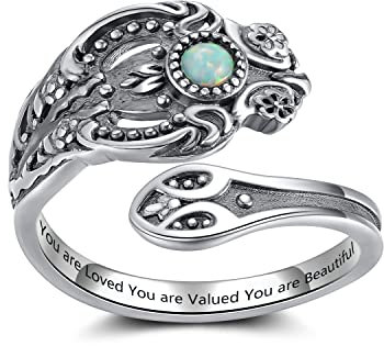 ReBest Vintage Spoon Rings for Women Adjustable 925 Sterling Silver - Unique Open Victorian Ring Chunky Thumb Ring Valentines Day Mother's Day Gifts for Mom & Grandma, Silver, No Gemstone