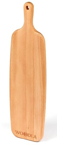 Woodla Langes Schneidebrett aus Holz, mit Griff, schmal, dekorative Küchenleiste, hängendes Schneidebrett für Sushi, Fisch, 40 x 11,4 cm