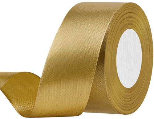 Showin Gold Ribbon, Double Face 1 1/2 Inch x Continuous 50 Yards Gold Satin Ribbon for Gift Wrapping, Wedding Decoration and Floral Bouquets
