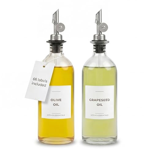 Spaceneat Olive Oil Dispenser Bottle for Kitchen, Coffee Syrup Dispenser - Elegant Olive Oil Bottles for Kitchen - Glass Cooking Oil Dispenser, Container, Cruet with Pourer Spout - Set of 2pcs, Silver