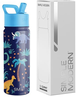 Simple Modern vattenflaska för barn med sugrör | Isolerat rostfritt stål återanvändbar tumlare för skola, flickor, pojkar | Summit Collection | 530 ml | Jurassic Jungle