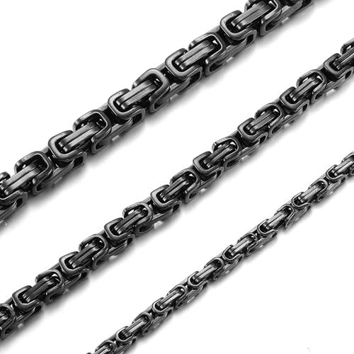 RWQIAN Herren Königskette Kette Männer Wikinger Halskette Byzantinische Plattenkette Edelstahl Silber/Schwarz/Gold 50-70CM