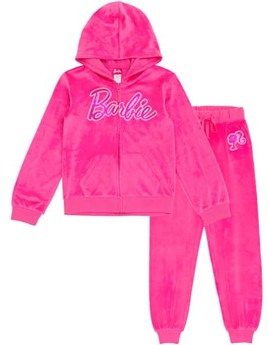 Barbie Logo Velour Matching Family Zip Up Hoodie and Jogger Pants Outfit Set Womens Large