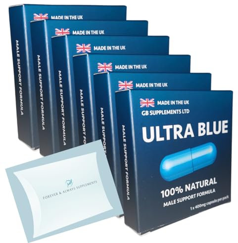 6 X Ultra Blue (New Formula) high Strength Tablets Bundle, 100% Natural Supplement for Men! Stamina, Sex Drive, Libido, Enhancement & Endurance Support - Maca, Korean Ginseng & More