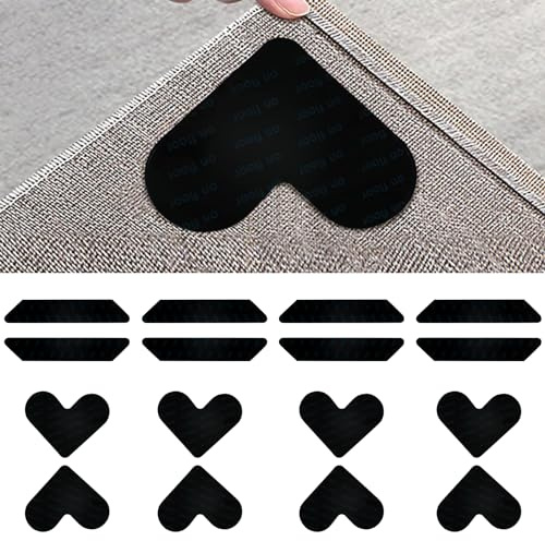 Packung mit 16 Antirutschmatte für Teppich | Wiederverwendbare und Anti Rutsch Teppichunterlage für Laminat- und Holzböden, waschbares Mehrzweck-Teppichband für alle Arten von Teppichen