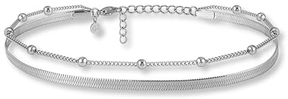 GD GOOD.designs Fußkettchen Silber für Damen I Mehrreihige Fußkette - Verstellbar I Silberne Schlangenkette Fußschmuck I Wasserfest