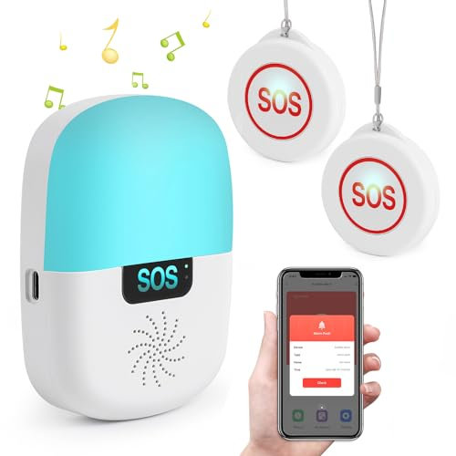 Shinmax Notrufknopf für Senioren Tuya WiFi Smart Senioren Notruf Licht Musikalische Alarme Hausnotruf Notfallknopf Wasserdicht Alarmknopf für Ältere Schwangere Kinder (2 SOS Notrufknopf +1 Empfänger)