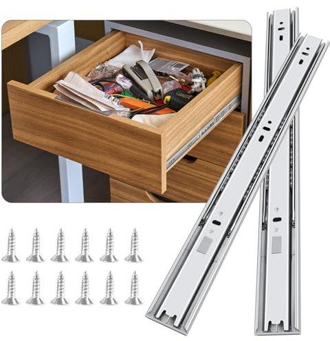 FCOUMY guide per cassetti 6 paia (12 pezzi), 45 cm Chiusura automatica morbida, guide per cassetti estrazione totale con guide con cuscinetti a sfera, guide cassetti 100 libbre di capacità