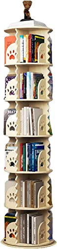 GaRcan Drehbares Bücherregal aus massivem Holz, um 360° drehbar, für Wohnzimmer, Boden, Bücherregal, für Zuhause, Büro, Ecke, Hochschrank, modern und Design (braun, 52 x 202 cm)