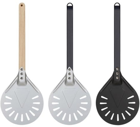 ISCBAFYX Pizza Peel 1 Pcs Pizza Turning Small Pizza Peel Paddle Short Round Pizza Tool Non Slip Wooden Handle 7 8 9 Inch Perforated Pizza Shovel Aluminum Pizza Paddle (Color : 10 inch 103cm)