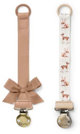Elodie Details Schnullerkette 2er Pack, aus Stoff und Edelstahl Clip, für Baby Junge und Mädchen, Universal Silikonring, Passend für Alle Schnuller - Fairytale Friends/Terracotta