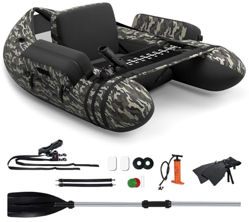 COSTWAY Bateau de Pêche Gonflable avec Bretelles Réglables Palmes et Pagaies en Aluminium, Bateau Gonflable avec Poches de Rangement Support de Canne Crochet à Poisson, Charge 150 KG (Camouflage)