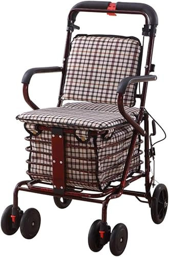 Zusammenklappbarer Einkaufswagen mit Sitz - Ideal für Senioren, Vierrad-Design als Gehhilfe und zum Schieben des Einkaufswagens für Senioren