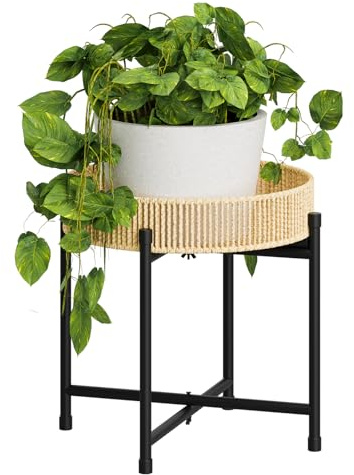 Bamworld Rattan-Pflanzenständer für den Innenbereich, handgewebter Boho-Pflanzentisch, runder Blumenständer, Kaffee-Beistelltisch für Wohnzimmer, Schlafzimmer, Balkon, Terrasse