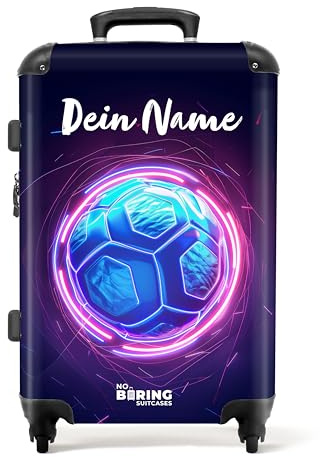 NoBoringSuitcases© Kinderkoffer, Reisekoffer Personalisiert, Koffer Groß, | 72 L - Koffer Kinder, TSA, Koffer Mittelgroß 4 Rollen Leicht, Kindertrolley, Koffer M (Neon Fußball - Blau, 67 cm - )