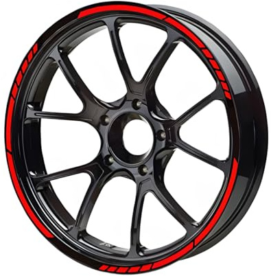 JNNJ Felgenaufkleber Reflective Wheel Felgen Streifen Aufkleber, Motorrad Felgenrandaufkleber Komplettset Felgenband Felgenaufkleber, Felgenrandaufkleber Komplettset Motorrad Sport Design(Rot)