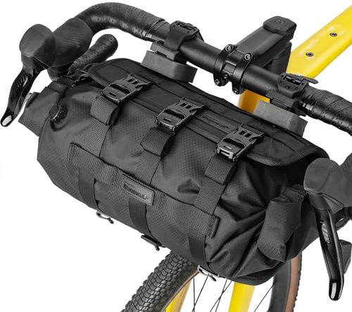 Rhinowalk Bike Handlebar Bag Waterproof Bicycle Front Tube Bag Lightweight Roll Pouch 8L~13L with Shoulder Strap for Mountain Road Bike Cycling Commute Ride Accessories (Black)