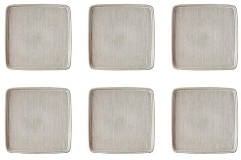 BUTLERS 6er Set Teller eckig 21 x 19cm Keramik Geschirr -HENLEY- Dinnerteller Speiseteller Modern Skandi Design | Platzteller Unterteller Landhaus Stil Mikrowelle und Spülmaschinegeeignet