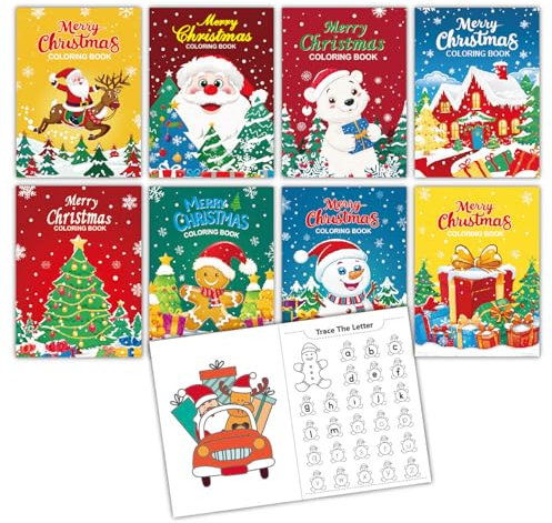 Skeadex Mini Malbuch Kinder, 8 Stück Weihnachten Mini Malbücher, Malbuch Weihnachten Malbücher Party Mitgebsel, DIY Kunst Malbücher Set für Strumpf Süßigkeiten Tüten Füllung, Weihnachten Party Geschen