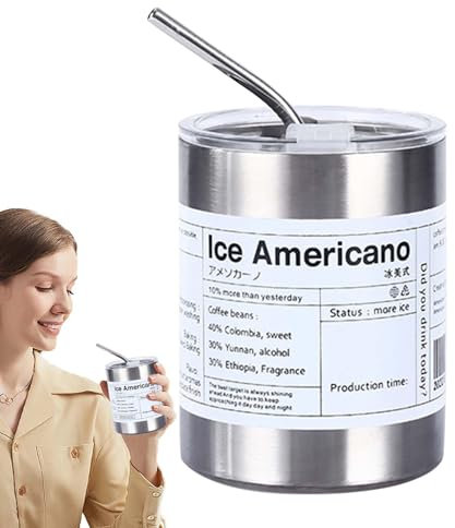 Naqqios Bicchiere Isolato Americano - Bicchiere Da Caffè In Acciaio Inossidabile, Portatile Tazza Da Caffè Con Bicchiere Da Bottiglia D'Acqua | Bicchiere Con Coperchio, Tazza Da Viaggio In Acciaio