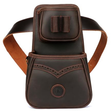 TOURBON Patronentasche aus echtem Leder für Schrotflintenschießen, Hüfttasche, verstellbare Munitionstasche für den Gürtel