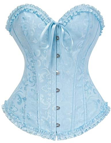 SZIVYSHI Cabana Blue Corset for Women - Bustier Shapewear Lingerie - Strapless Vintage Victorian Overbust Fashion Lace Waist Bodice for Night Out - Size XXS