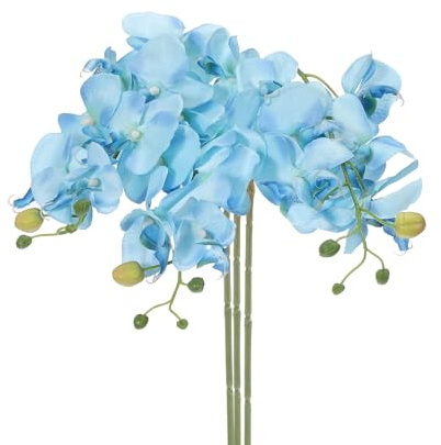 PATIKIL Artificial Orchid Stems 31, 3 Pack 7 Heads Faux Silk Phalaenopsis Flowers Real Touch Fake Orchid Flower Branch for Vase Home Wedding Decoration, Light Blue