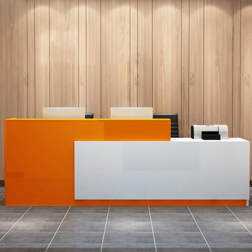 YQMHEZ Empfangstheke, Empfangstresen Mit Tastaturablage, Thekentisch Mit Abschließbaren Schubladen, Rezeptionstisch for Firmenhallen, Hotelrezeptionen(Orange,120cm)