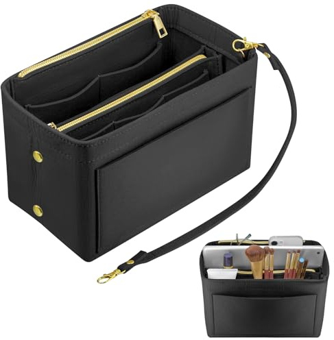 LHOEST Taschenorganizer Shopper Filz Klein, Organizer Tasche Handtasche mit Reißverschluss, Taschen Bag Organizer für Handtaschen (Schwarz)