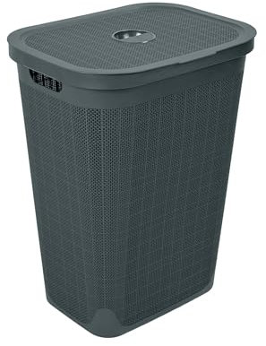 Addis Faux Hessian 60 litre Laundry Hamper – Clothes Washing Bin with Lid, Made Eco-Friendly with Recycled Materials, Stylish & Durable for Family Use, Charcoal Dark Grey