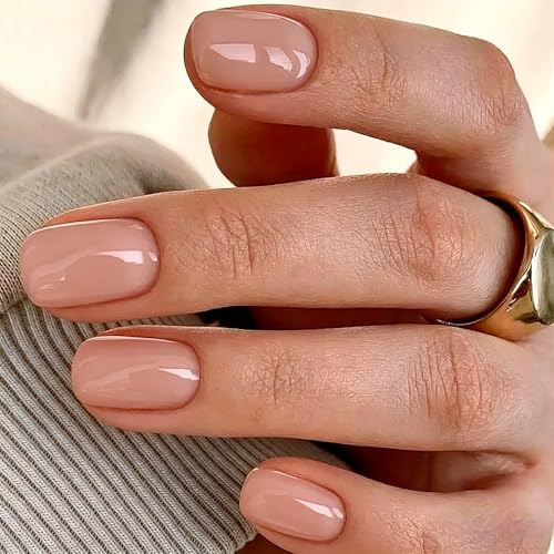 KQueenest Nude Press On Nails Kurz Eckig - Künstliche Nägel zum Aufkleben Kurz, Natürlich Einfarbig Fake Nails Fingernägel zum aufkleben, Glänzende Gel Full Cover Acryl Nägel für Frauen, 30 Stück