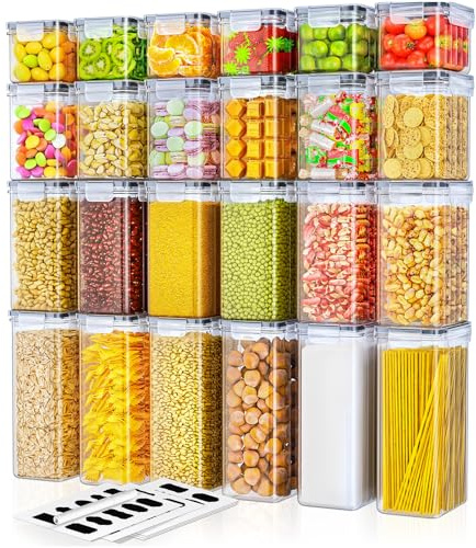 Storivo Praktisches 24er Set luftdichter Vorratsdosen – Ideal zur Aufbewahrung von Mehl, Zucker, Müsli & mehr. Perfekt für Küche & Kühlschrank. Inkl. Etiketten, Stift, Gesamtvolumen 42 L