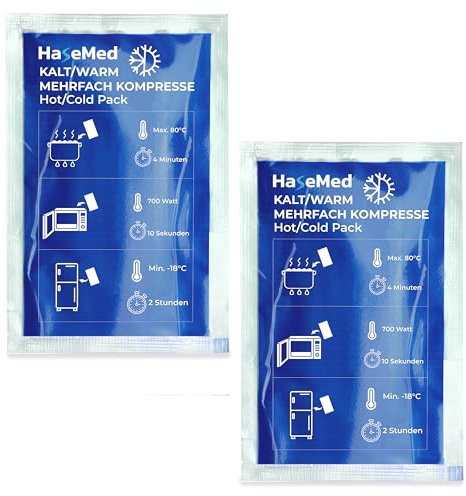 HaseMed Kalt-Warmkompresse | Wiederverwendbares Kühl- & Wärmepad mit Gel-Füllung | Ideal bei Sportverletzungen, Schmerzen, Entzündungen | Mikrowellen- & Gefrierfachgeeignet (16 x 26 cm, 2, stück)