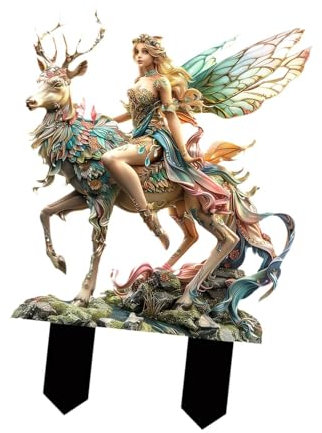 Gcljlmy Statua di cervo elfo, scudo, spina da giardino fatata, aiuole, decorazione, prato, cortile, ornamenti da giardino, giardinaggio, piante in vaso, arredamento