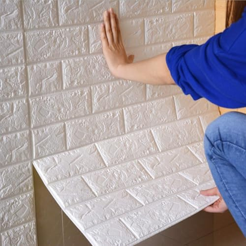CROWNSHOP 3D Wall Panels 20PCS Wall Panels Self Adhesive 77 x 70CM Brick Wallpaper for Living Room and Bedroom
