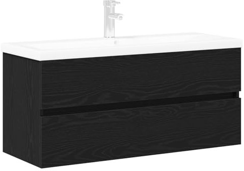 vidaXL gabinete de Lavabo con Lavabo Integrado de Madera en Roble Negro, Dos cajones, Unidad de tocador Moderna, Grifo para baño, fácil de ensamblar, para Interiores, Almacenamiento bajo, montado en