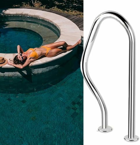 LASDERTV Pasamanos de Piscina de Acero Inoxidable de 80 x 47 cm, barandilla Curva de 3 Arcos para SPA, Color Plateado, para Piscinas con Posiciones inclinadas.