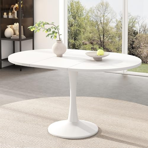 AilZylphera Runder Esstisch ausziehbar 100/140x40x75cm, Esszimmertisch/küchentisch für 2-6 Personen, Stilvoller Couchtisch/Holztisch, Runder Tisch/ausziehtisch für Küche,Wohnzimmer,Esszimmer (Weiß)