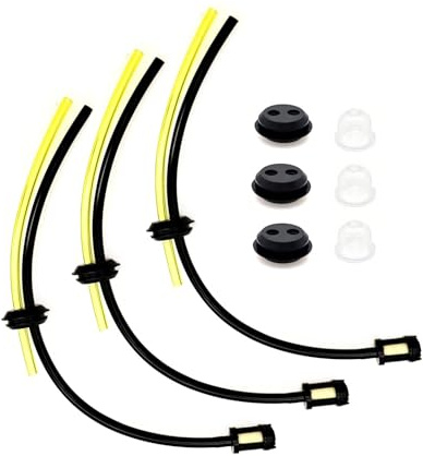 JZK 3 Sets of Replacement strimmer Fuel Pipe line with Rubber Bung and Priming Bulb, Petrol Hedge Trimmer Parts, Fuel Hose for Trimmer, Mower, Chainsaw, Blower, Cutter