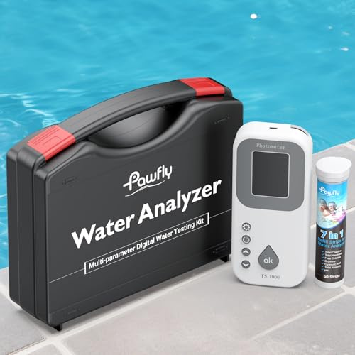 Pawfly 7 in 1 Digital Wassertestkit, 50 Teststreifen für Whirlpools, digitaler Pool-Wassertester für pH-Wert, Gesamthärte, Gesamtchlor, freies Chlor, Gesamtalkalität, Cyanursäure und Brom
