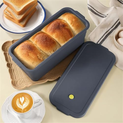 Moule à pain en silicone avec cadre en métal, design pliable pour la cuisson du pain, du pain de viande, des gâteaux, des quiches et des tartes en pot, sans cuisson avec couvercle pour faciliter le