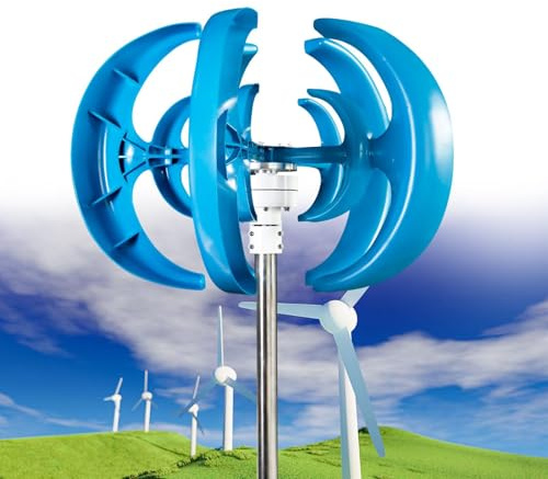 Generador De Turbina Eólica De Eje Vertical Mejorado, 12000W 12V/24V Kit De Generador De Energía Eólica Horizontal De 5 Aspas, Controlador MPPT De 30A, Para Uso Doméstico(Blue,12V)