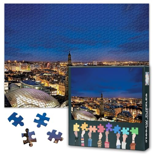 Leeds West Yorkshire Skyline Jigsaw Puzzle 1000 Pieces for Adults UK Cityscape Downtown Puzzle Urban Landscape Wall Art Living Room Home Decor Challenge 27.5x19.7 Inch