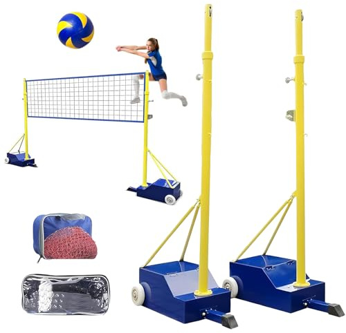 Fablestoryem Badmintonnetz-Pfosten, Badminton-/Volleyballpfosten für den Garten, robuster Volleyballständer mit 2 Netzen, höhenverstellbar von 1,55 bis 2,10 m, drinnen und draußen, Erwachsene, Kinder