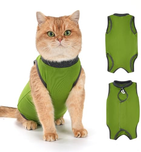 Avont Cat Recovery Suit for Surgery,Anti-Licking Onesie for Kittens Green M | Breathable & Comfortable Surgical Post-Operative Protective Bodysuit, Comfortable Alternative to E-Collar